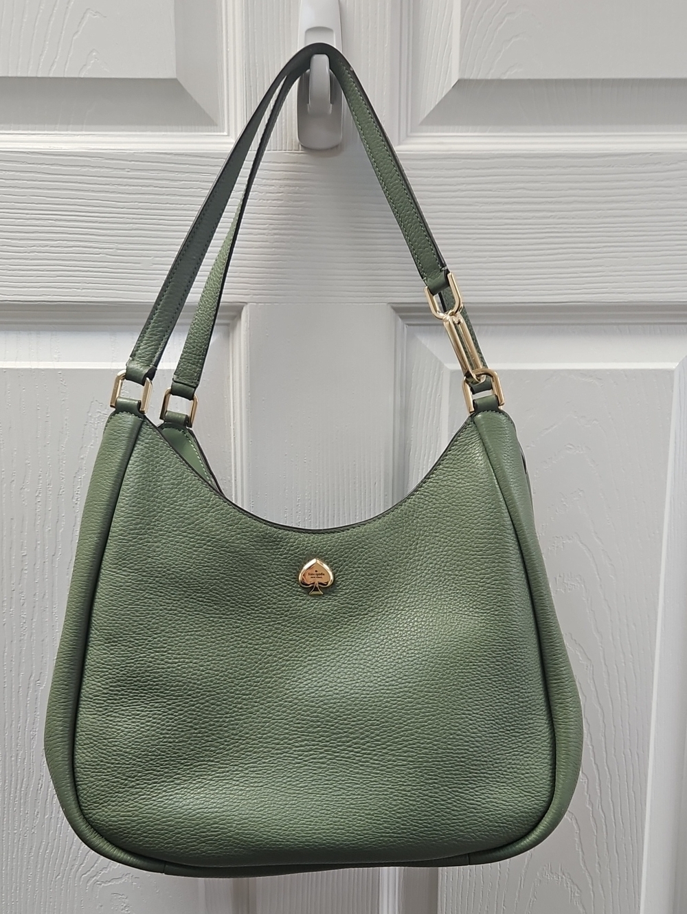 kate spade Olive Green Pebbled Leather Shoulder Bag with Gold Hardware